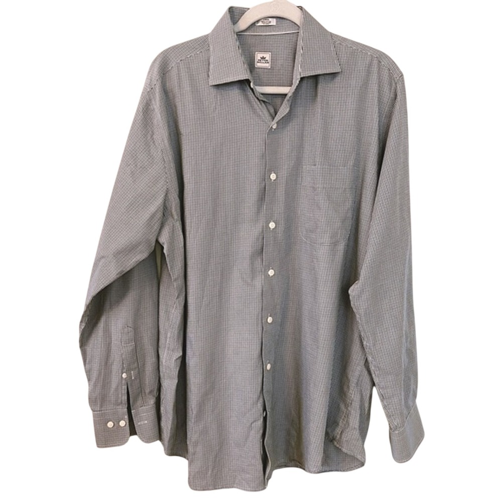Peter Millar Mens Blue Brown Houndstooth Cotton Button Down Shirt Large‎